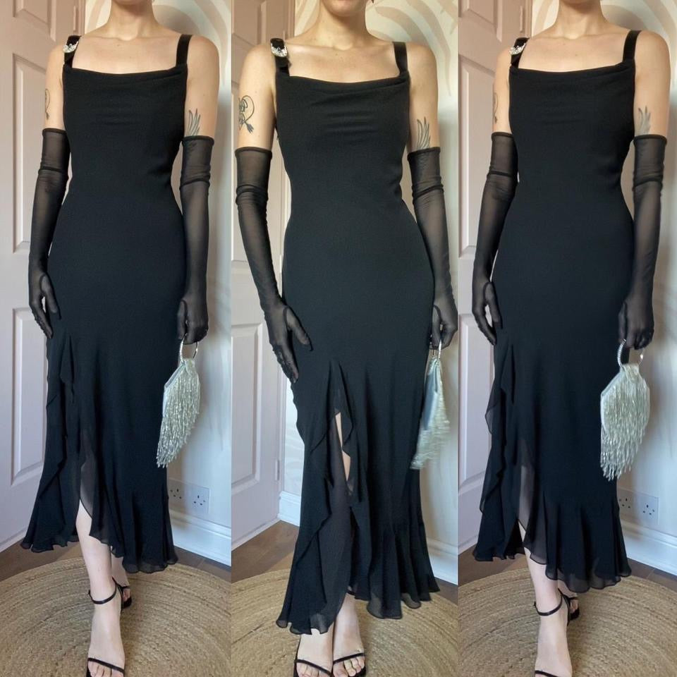 Black chiffon evening dress UK 12