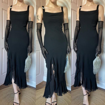 Black chiffon evening dress UK 12