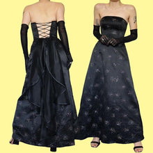 Load image into Gallery viewer, Black Morgan &amp; Co glittery strapless a-line gown UK 10-12
