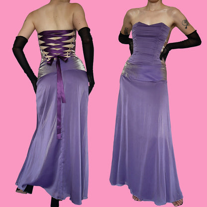 Purple strapless Charas lace up evening gown UK 6/8