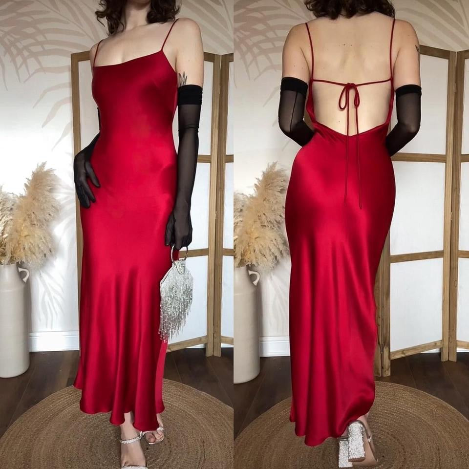 Shimmery red open back slip dress uk 10