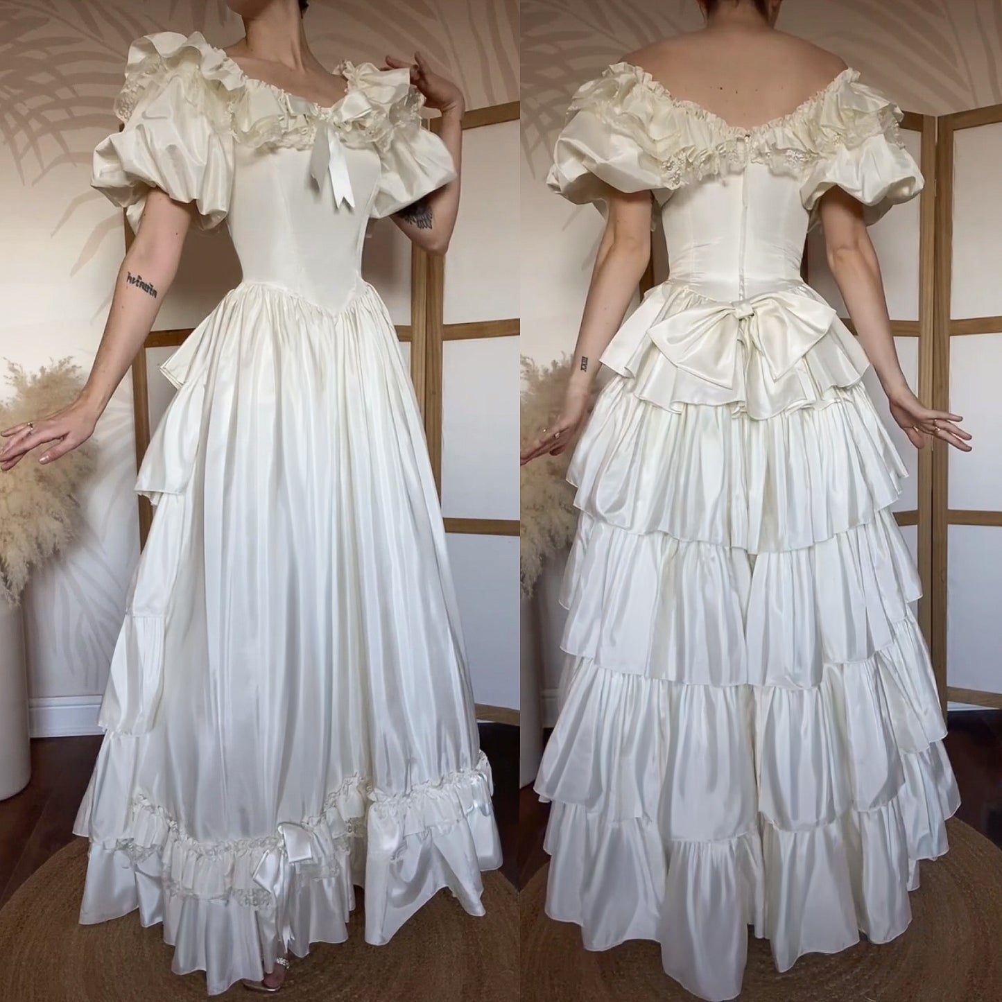 Vintage ivory 80s puff sleeve wedding dress uk 10-12