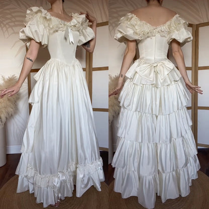 Vintage ivory 80s puff sleeve wedding dress uk 10-12