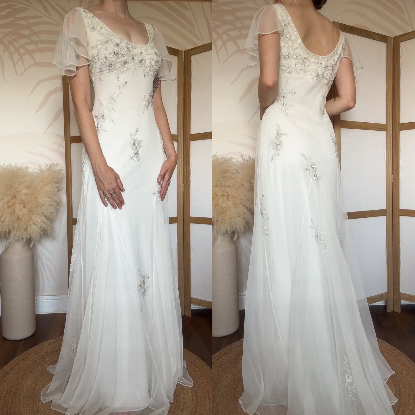Beautiful ivory floaty wedding dress uk 12