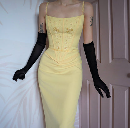 Hilary Morgan vintage yellow evening dress UK 14-16