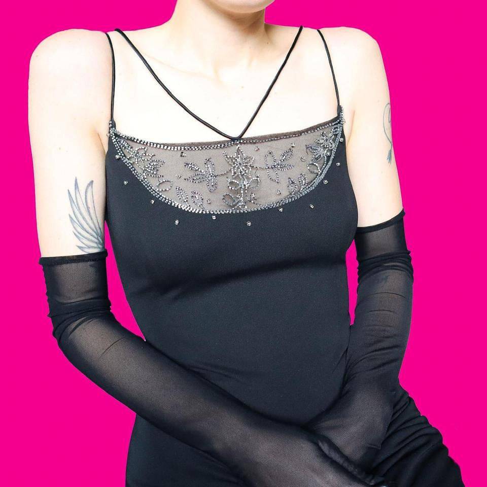 Black beaded Dave & Johnny evening dress uk 10