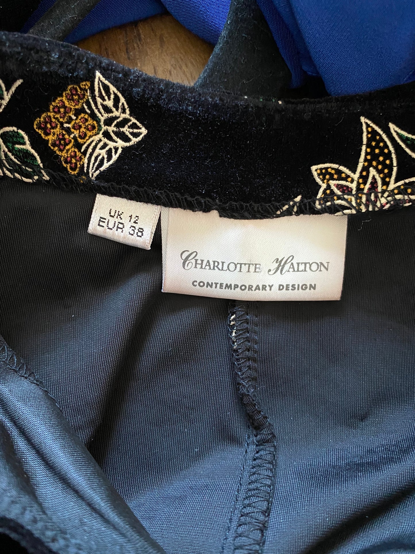 Black velvet short sleeve evening dress UK 12