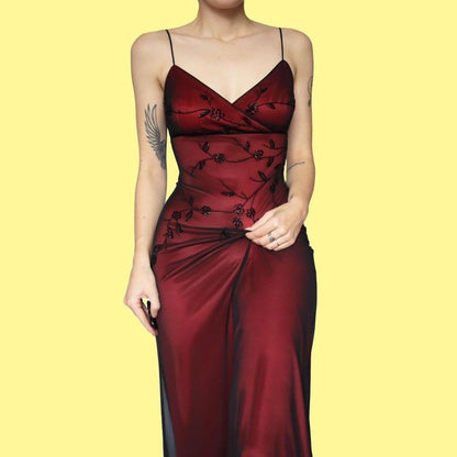 John Charles 90s red stretch beaded evening dress UK 10