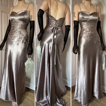 Shimmery Niki Livas silver evening gown UK 10