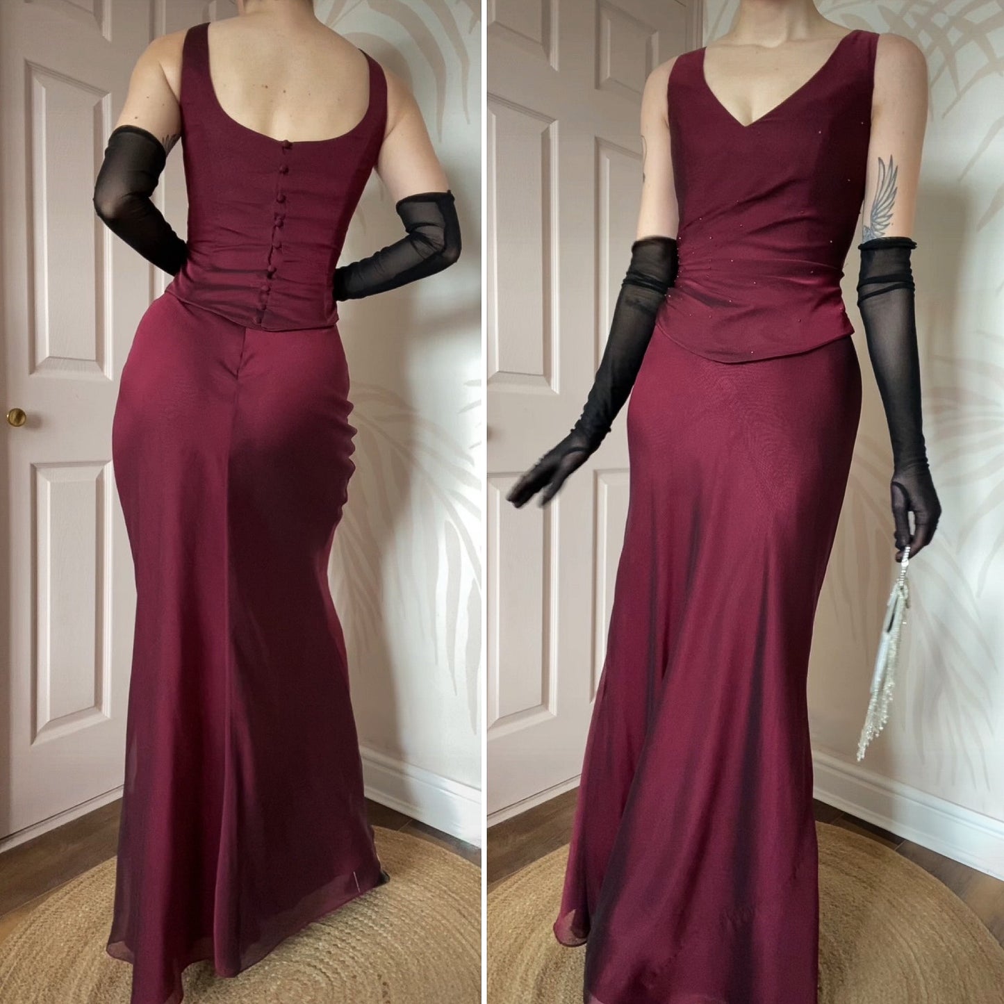 Burgundy 2 piece prom set sizes UK 14 & 16 available
