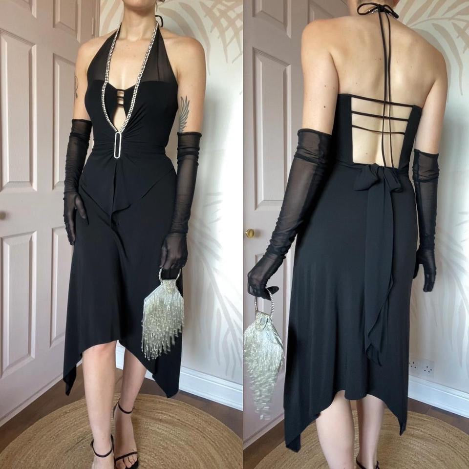 Chic black Dusk diamanté midi dress UK 10