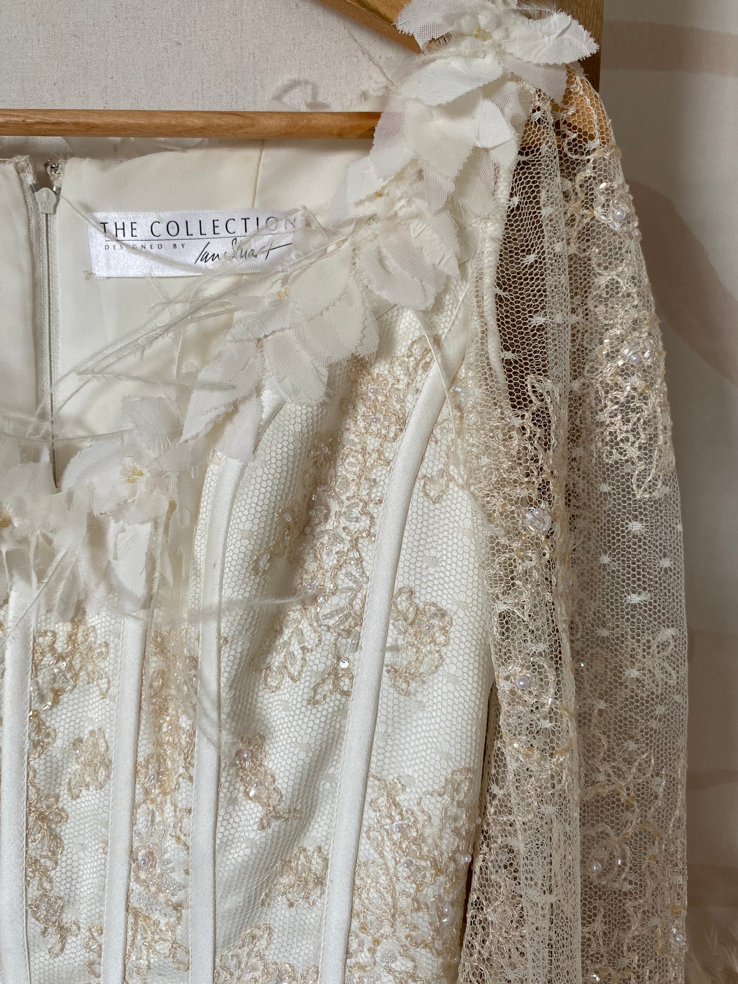 Ian Stuart champagne lace wedding dress uk 12