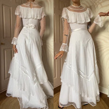 Load image into Gallery viewer, White 70s lace long sleeve wedding dress UK 10
