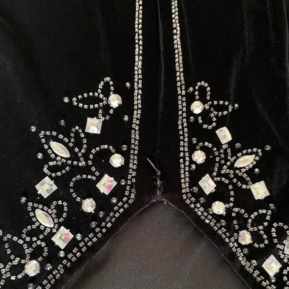 Black Flori Vintage 90s Velvet Beaded Gem Evening Gown Prom Dress UK Size 14-16