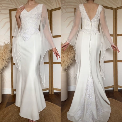 Ivory ethereal long sleeve lace wedding dress uk 10