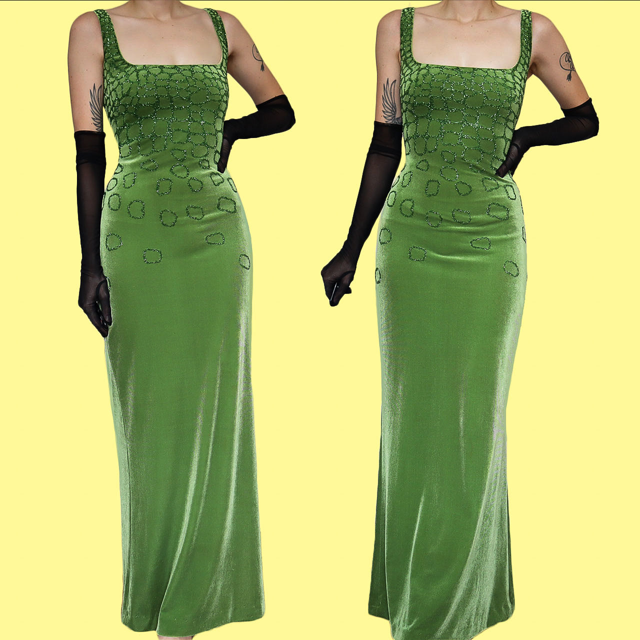 Frank Usher Silk Blend Green Velvet Evening Dress UK 12-14