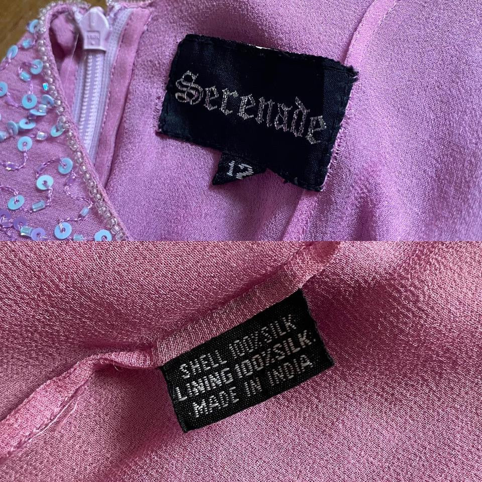 Purple 100% silk beaded/sequin evening dress uk 10-12