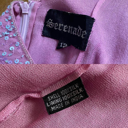 Purple 100% silk beaded/sequin evening dress uk 10-12