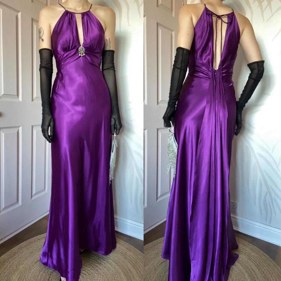 Niki Livas purple satin evening dress UK 8, 10 & 12 available