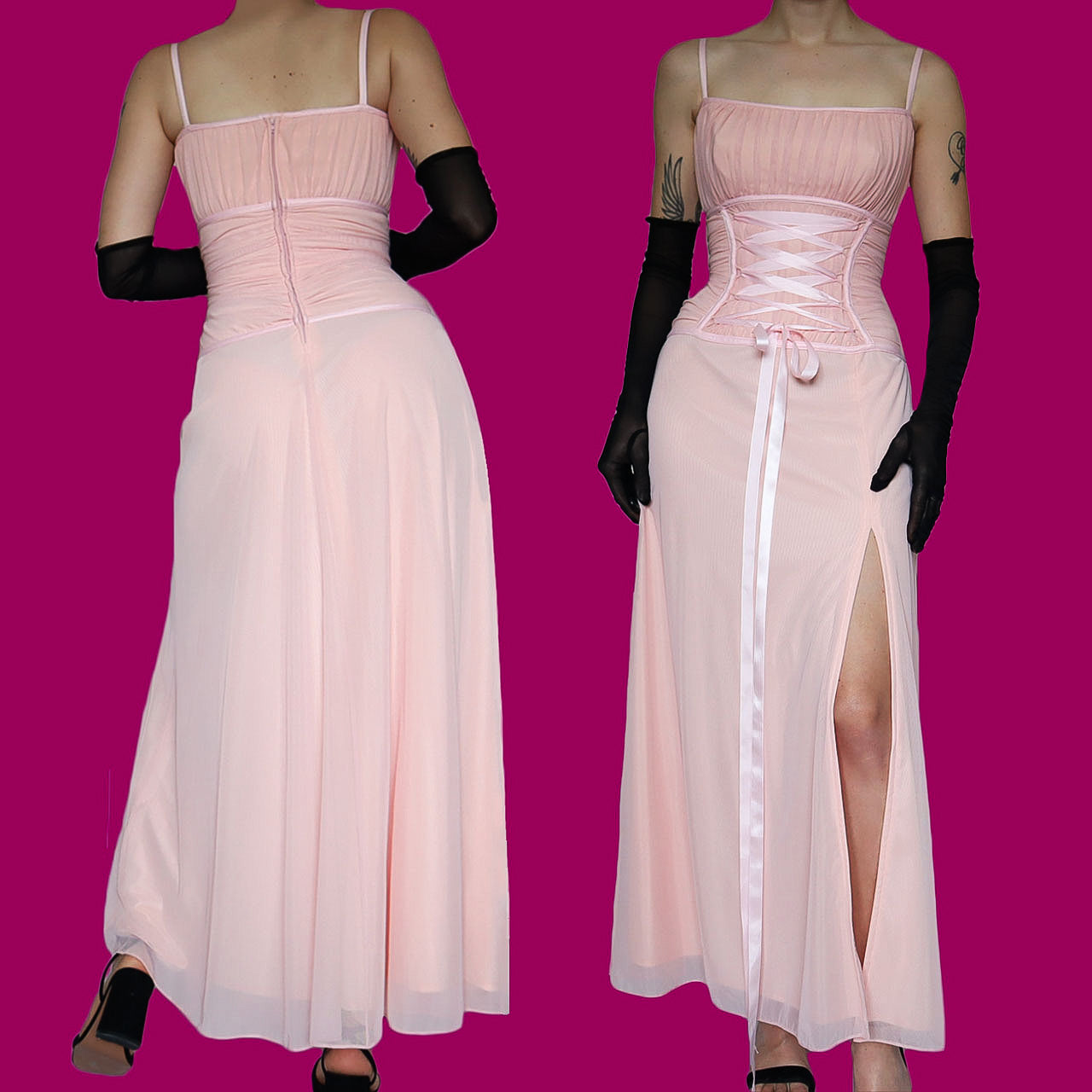 Designer Tadashi vintage pink lace up evening gown UK 10