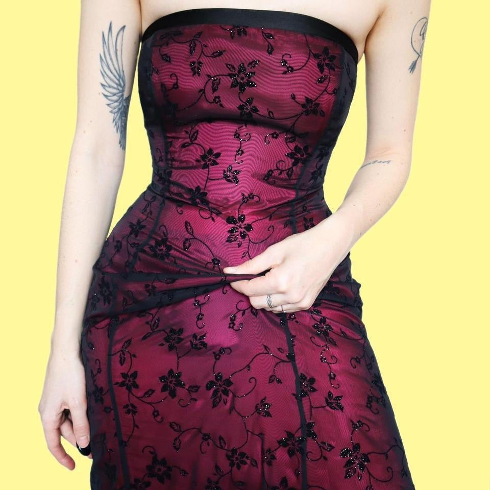 Morgan & Co red strapless glitter gown UK 10