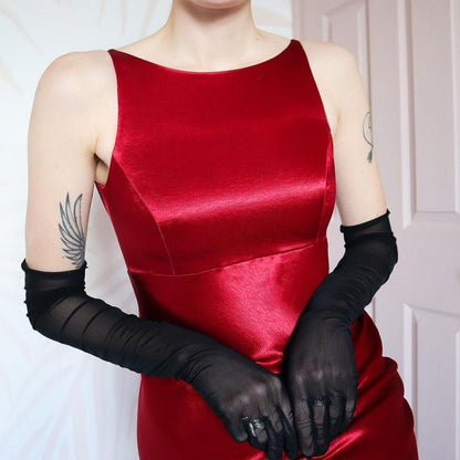 Red satin petite evening dress UK 8 & UK 10