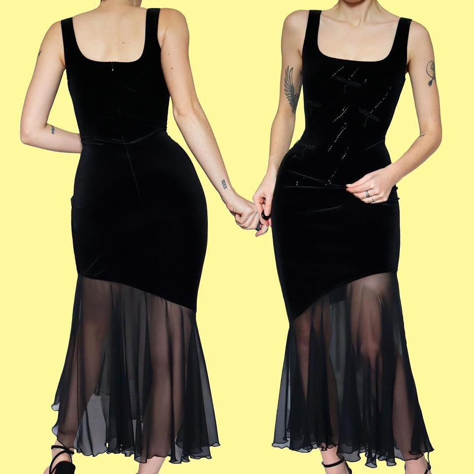 Joseph Ribkoff Black Velvet Beaded Dress & Shawl UK 12