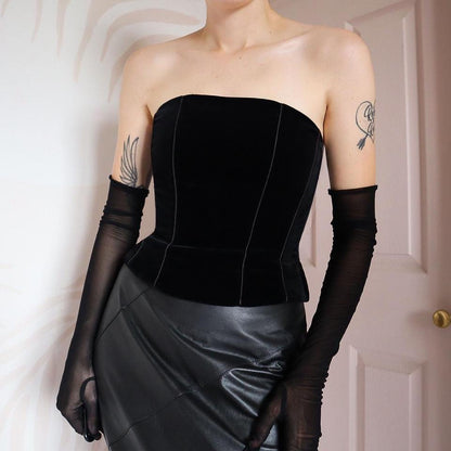 Black Velvet Monsoon Lace Back Corset UK 10