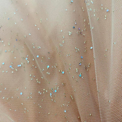 Light orange stretch glittery halter neck dress UK 14