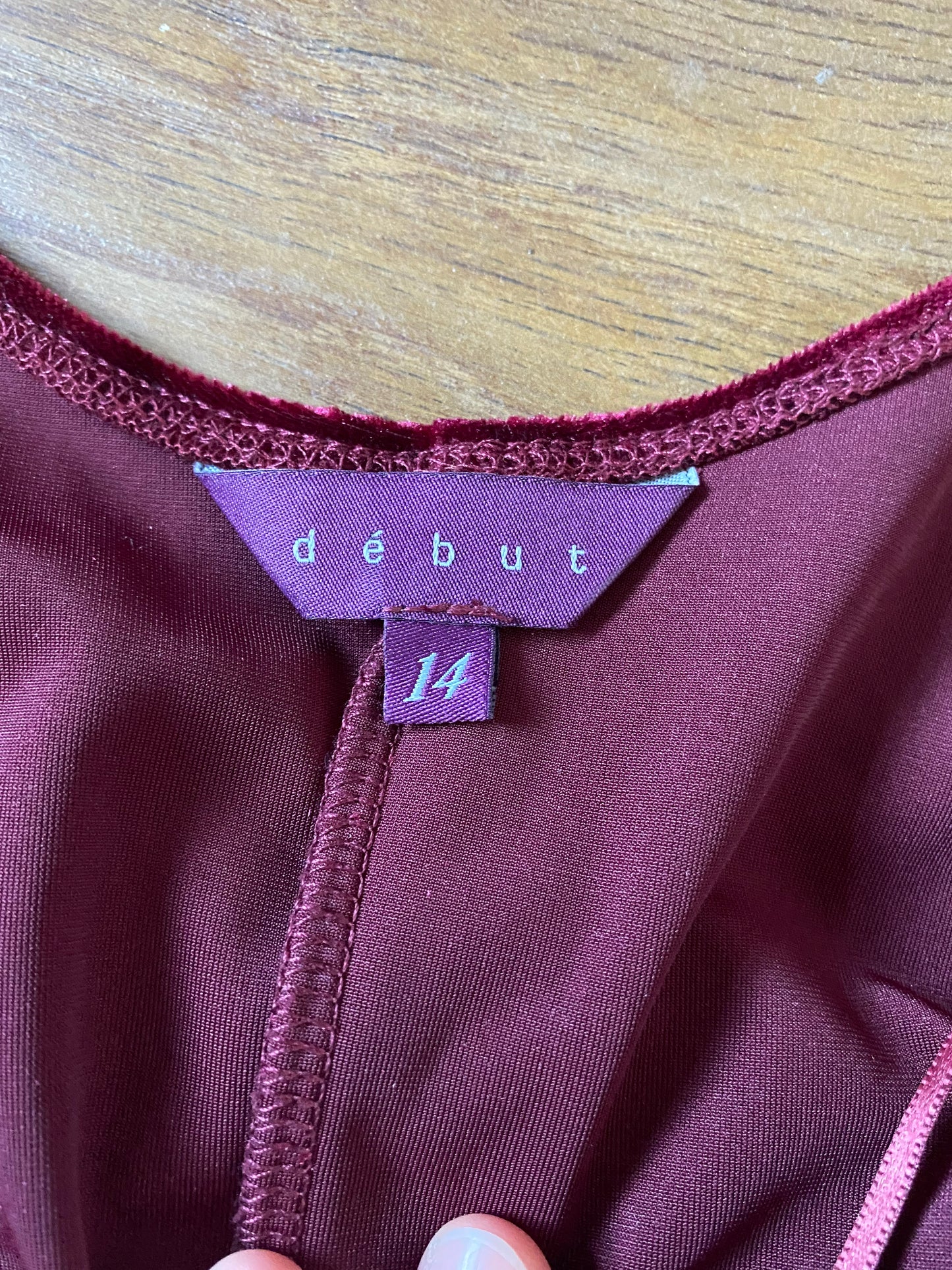 Dark red velvet stretch evening gown UK 14