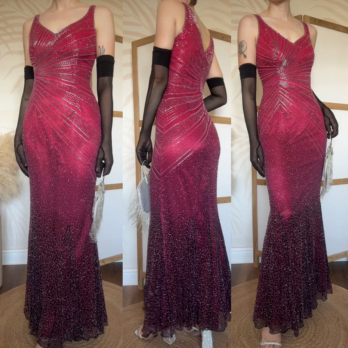 100% silk pink beaded evening dress uk 10