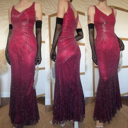 100% silk pink beaded evening dress uk 10