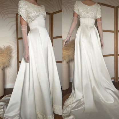 Hilary Morgan ivory satin wedding dress uk 12