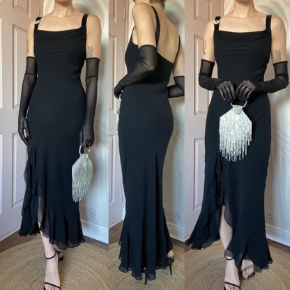 Black chiffon evening dress UK 12