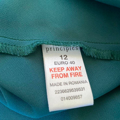 Principles green 100% silk print halter neck summer dress UK 12