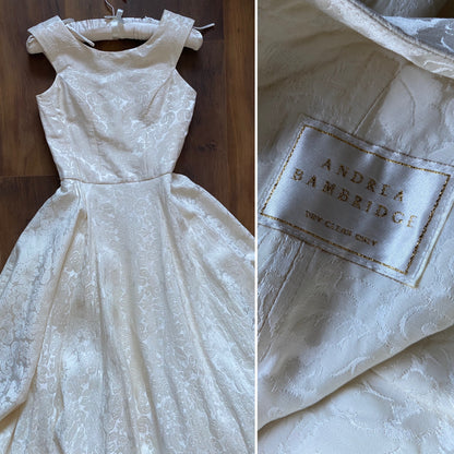 Ivory floral jacquard fit & flare wedding dress uk 10