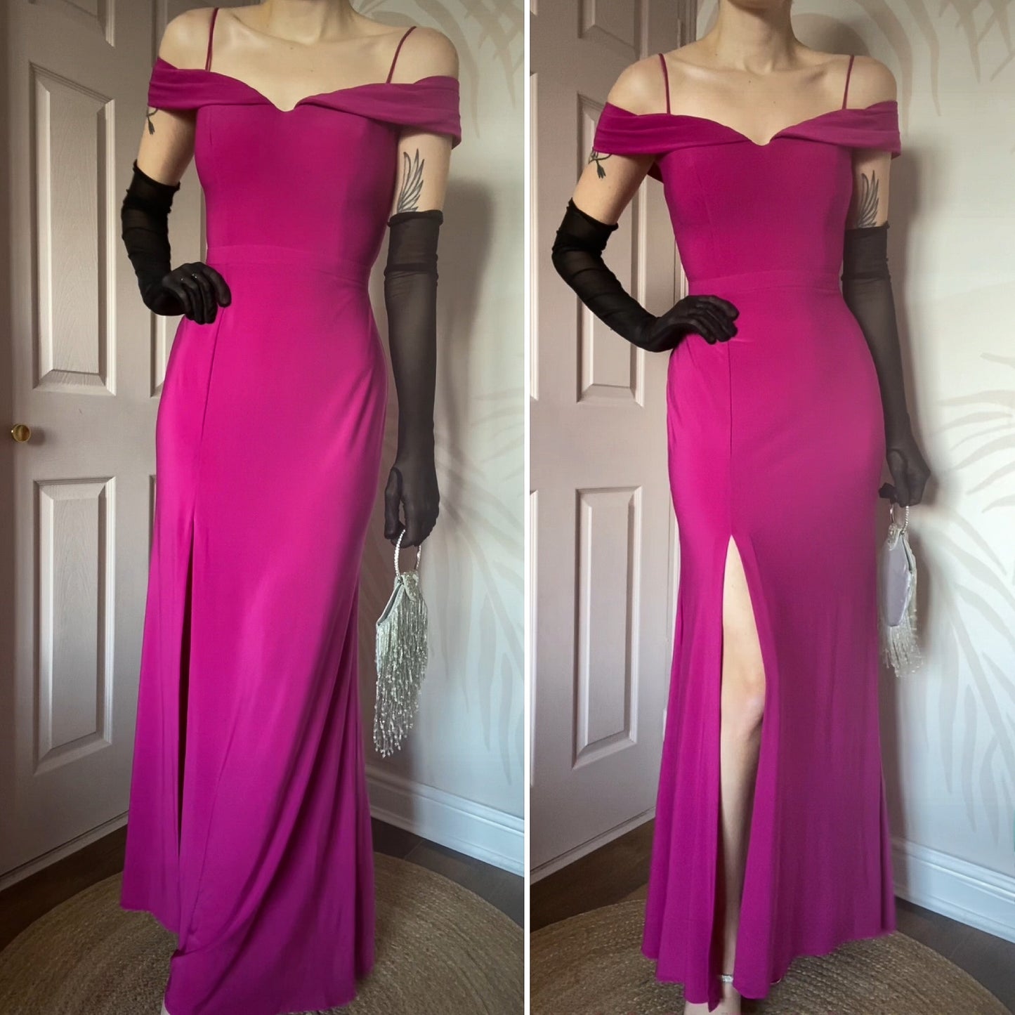 Beautiful fuchsia pink stretch cold shoulder evening dress UK 12
