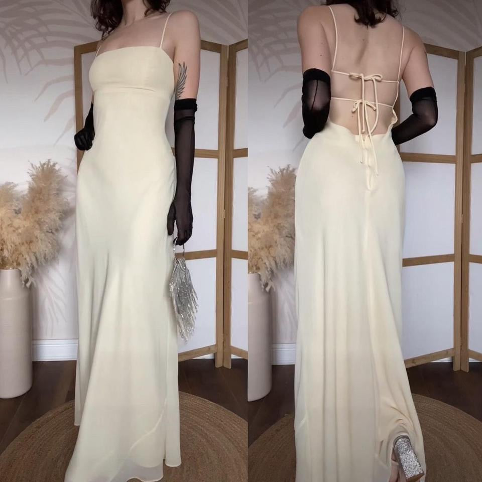 Light yellow Morgan & Co open back prom dress uk 12