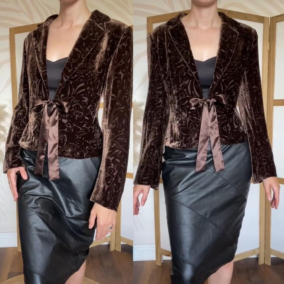 August Silk brown velvet evening jacket uk 12