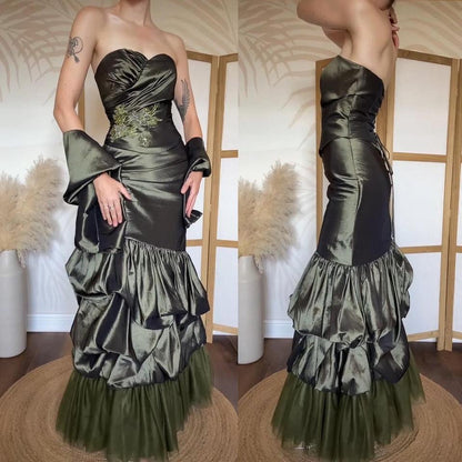 Goya green strapless fishtail prom dress & shawl uk 8