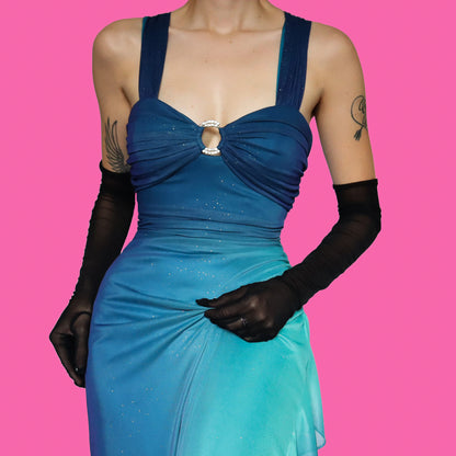 Blue glittery stretch evening dress UK 10-12