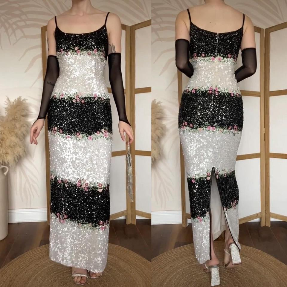 Gia Scala silk black & white sequin evening dress UK 12