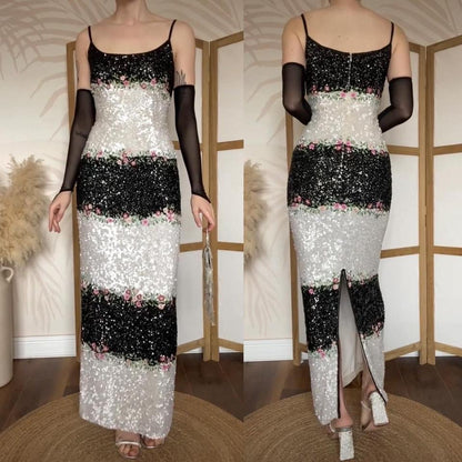 Gia Scala silk black & white sequin evening dress UK 12