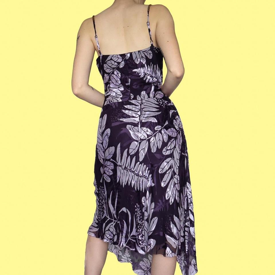 Purple silk blend slip midi dress UK 12