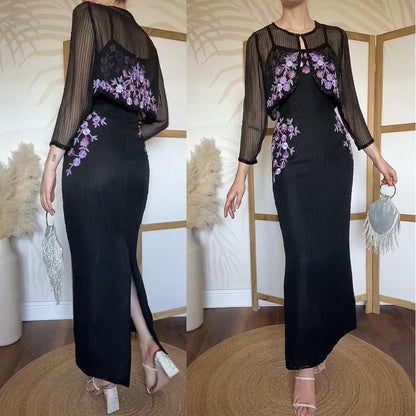 Black & purple silk beaded 2 piece uk 14