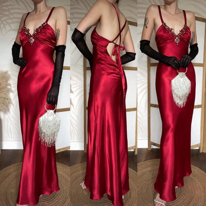 Niki Livas red satin prom dress uk 10