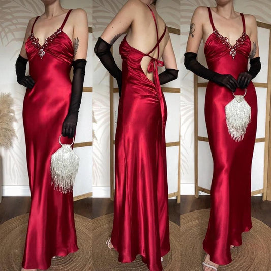 Niki Livas red satin prom dress uk 10