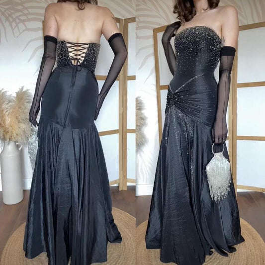 Black strapless beaded prom dress uk 10