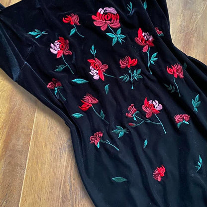 Monsoon black velvet stretch evening dress UK 12-14