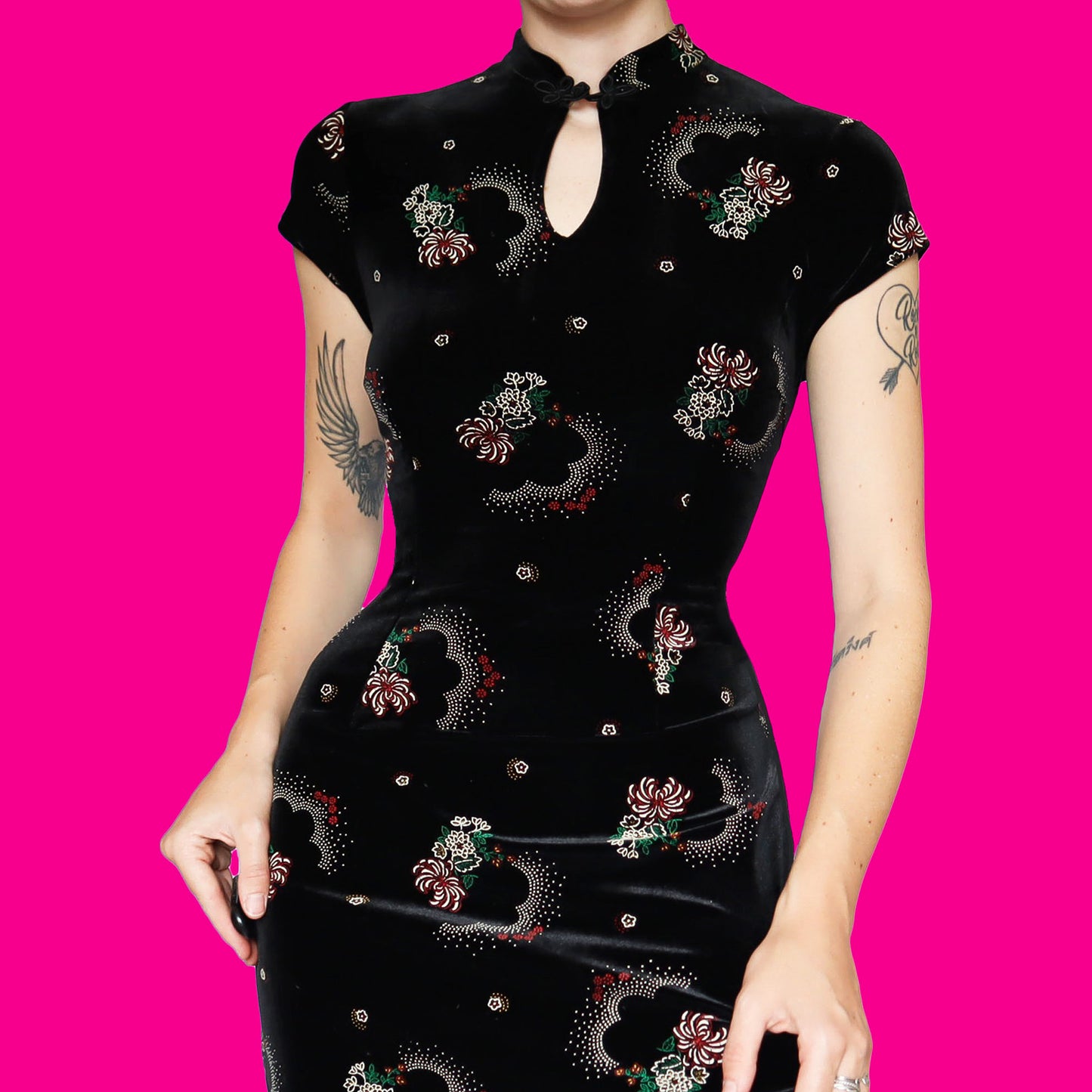 Black velvet short sleeve mini dress UK 12
